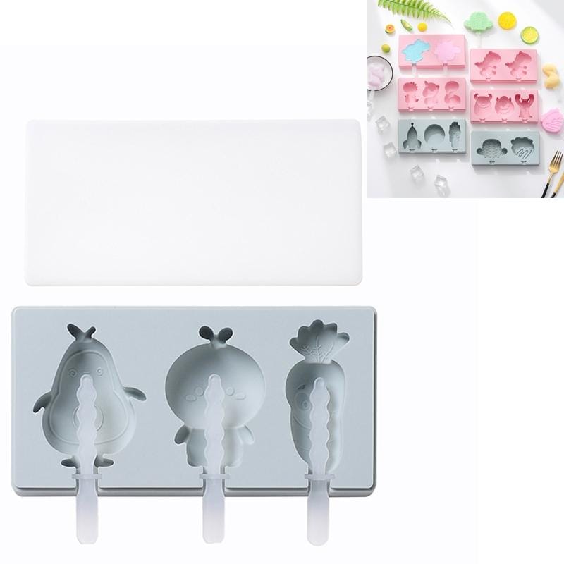 3 PCS Homemade Handmade DIY Cartoon Fruit with Lid Silicone Ice Cream Mold Making Ice Tray, Style:Fruit Vegetable Paradise (Blue)