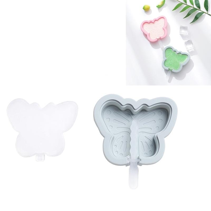 4 PCS DIY Cute Cartoon Animal Silicone Ice Cream Mold with Lid Homemade Handmade Popsicle Mold Making Ice Tray, Style:Butterfly (Blue)