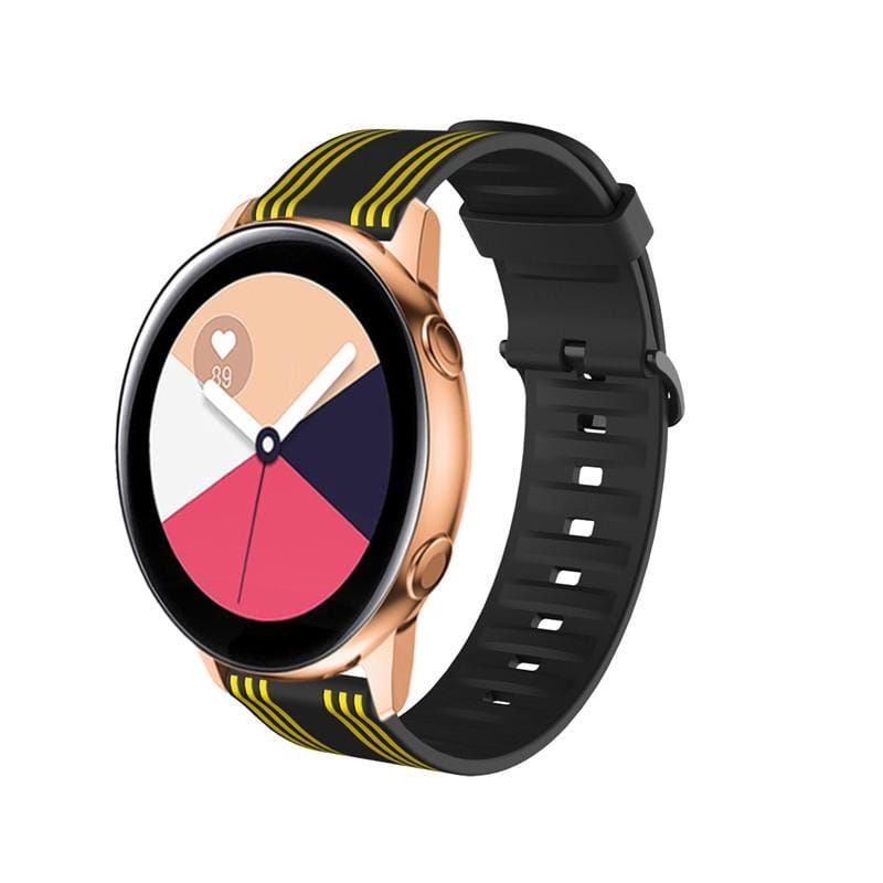 20mm For Huami Amazfit GTS / Samsung Galaxy Watch Active 2 / Huawei Watch GT2 42MM Striped Silicone Strap (Black yellow)