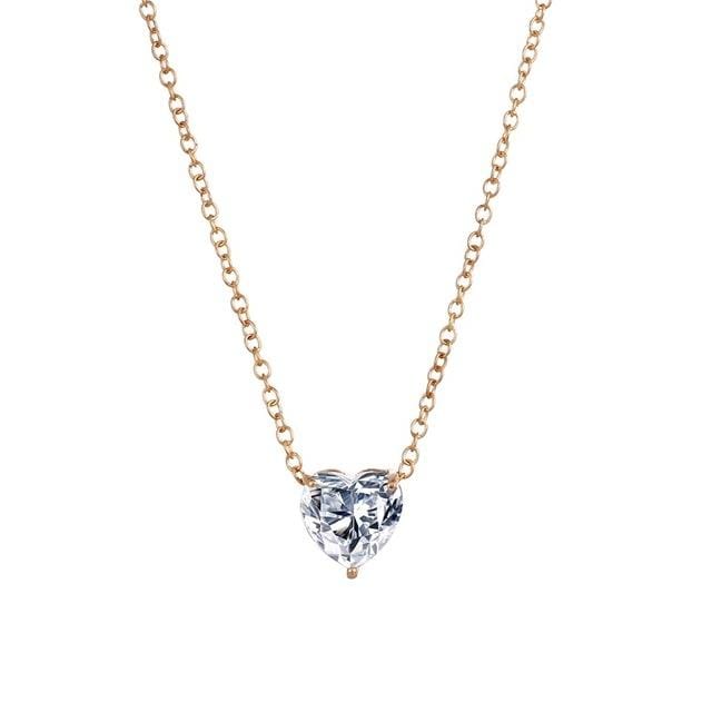 Crystal Heart Pendant Necklace Female Short Chain Necklace (Gold)