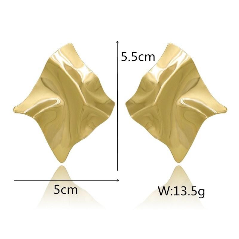 Irregular Square Shiny Metal Big Drop Earrings Women Rhombus Punk Earrings (Gold)