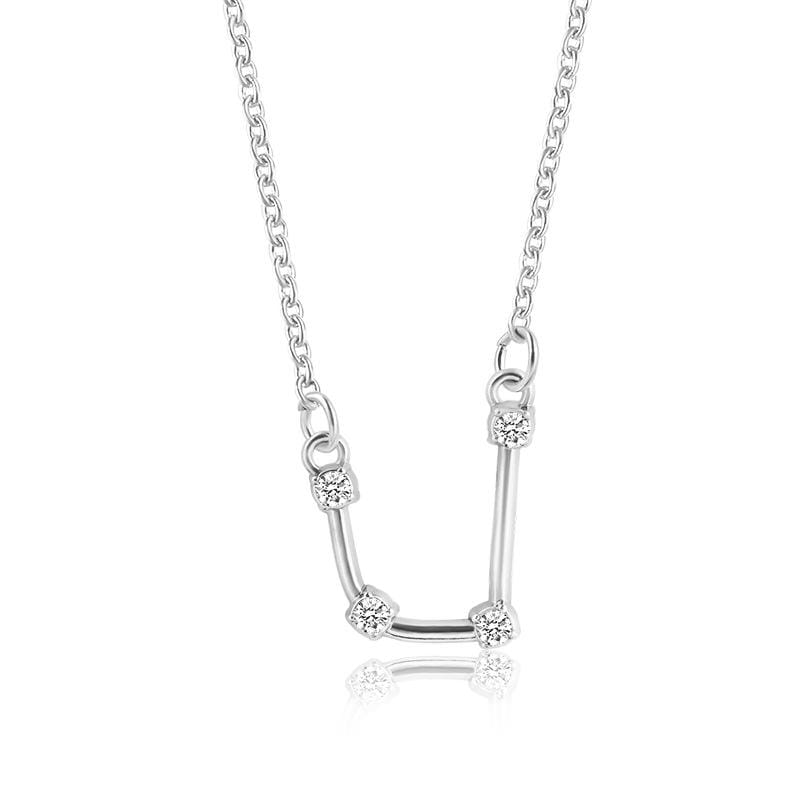 Fashion Zircon Pendant Zodiac Guardian Necklace Short Clavicle Chain (Aquarius-Silver)