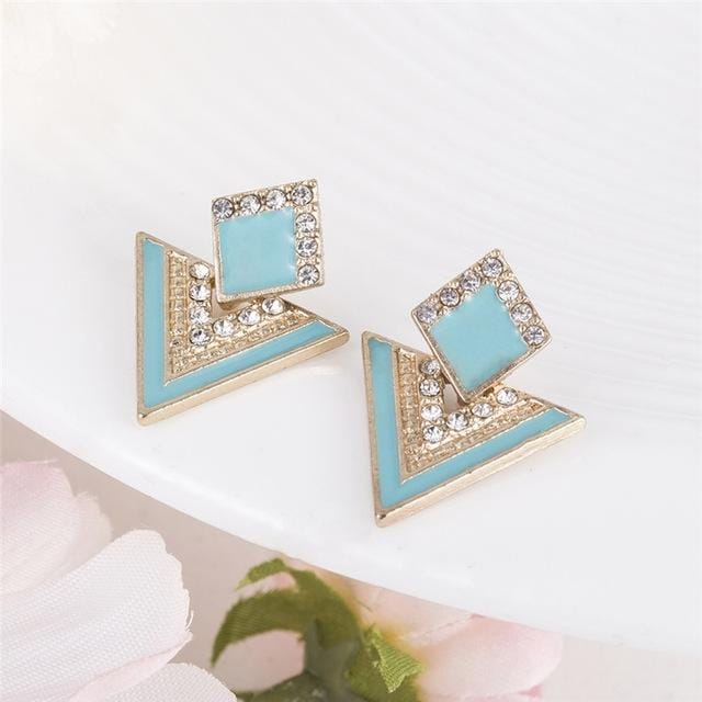 Fashion Rhinestone Geometric Drop Triangle Earrings (Sky blue)