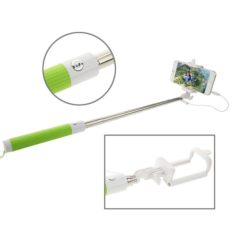 Multifunction Wire Controlled Selfie Stick Monopod Extendable Handheld Holder for IOS & Android Phone, Max Length: 80.5cm (Green)