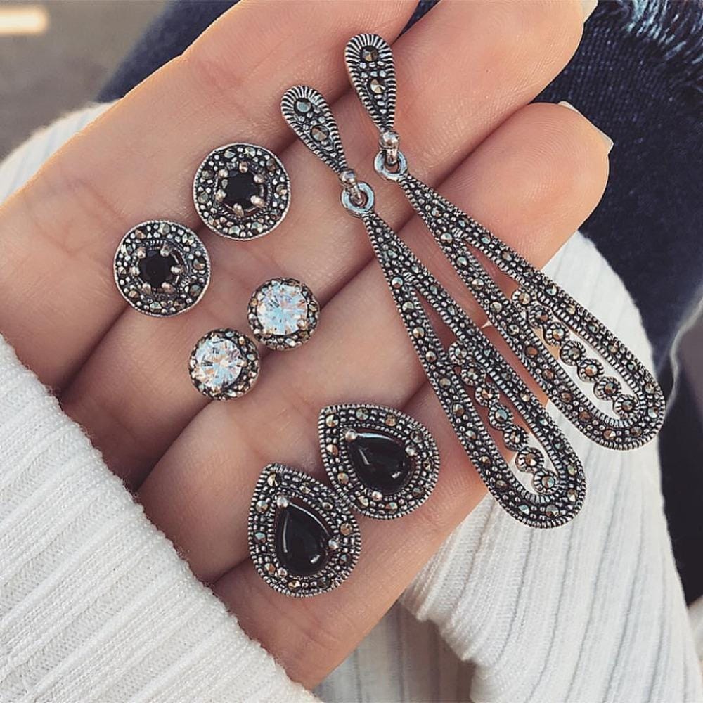 Women Crystal Bohemian Earring Stud Suit (GCM01-04 Black Diamond Zircon)