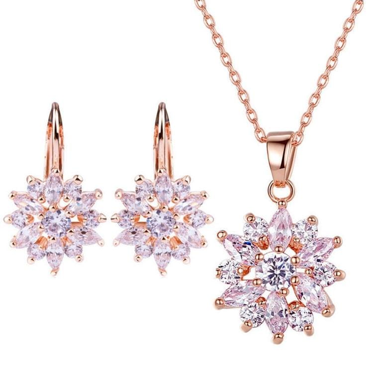 Fashion Flower Cubic Zircon Jewelry Sets For Women (Champagne Gold)