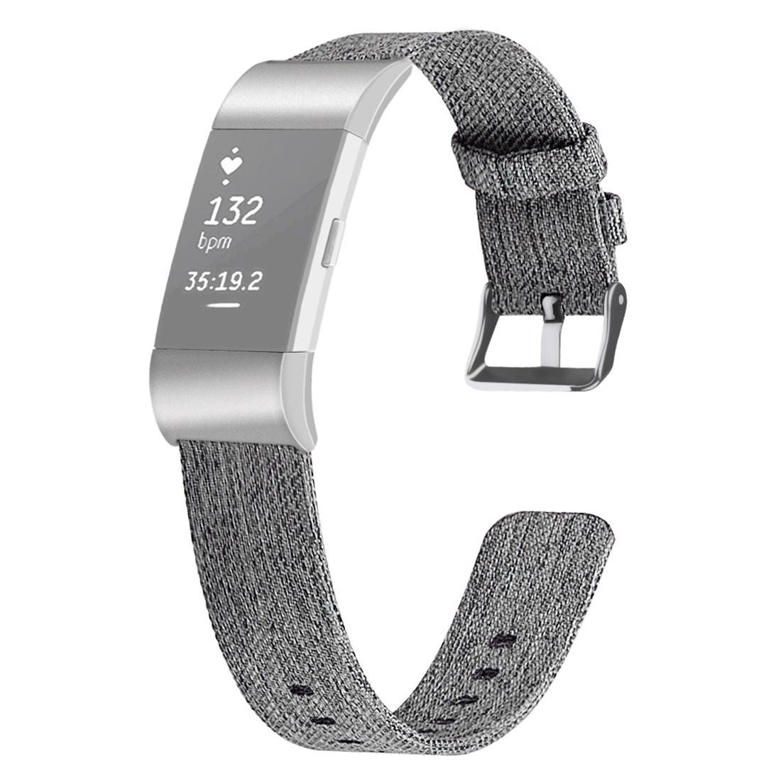 For FITBIT Charge 2 Smart Watch Canvas Wrist Strap Watchband, Size:L (Black Grey)