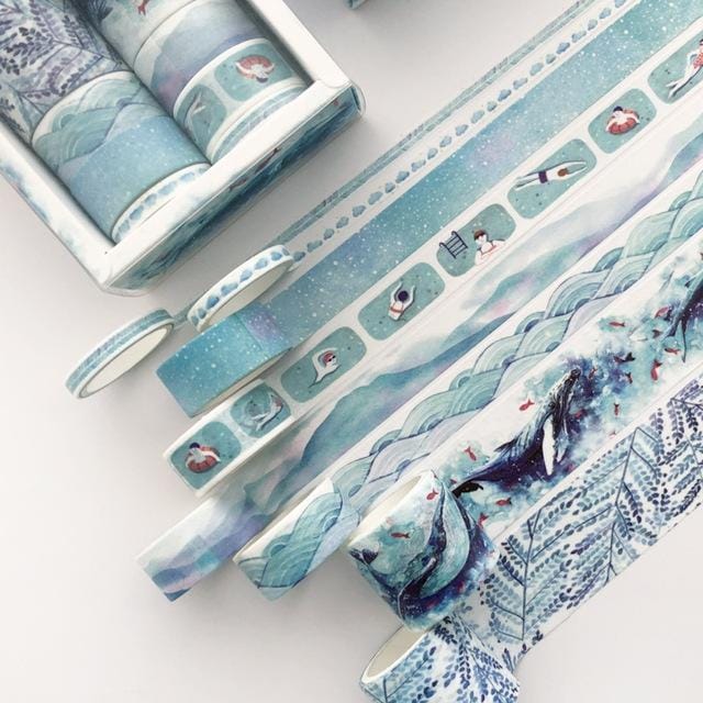 8 Roll / Box Paper Tape Basic Handbook Material Set Small Fresh Girl DIY Decorative Tape Antique Hand Account Sticker ( Blue Rhythm)