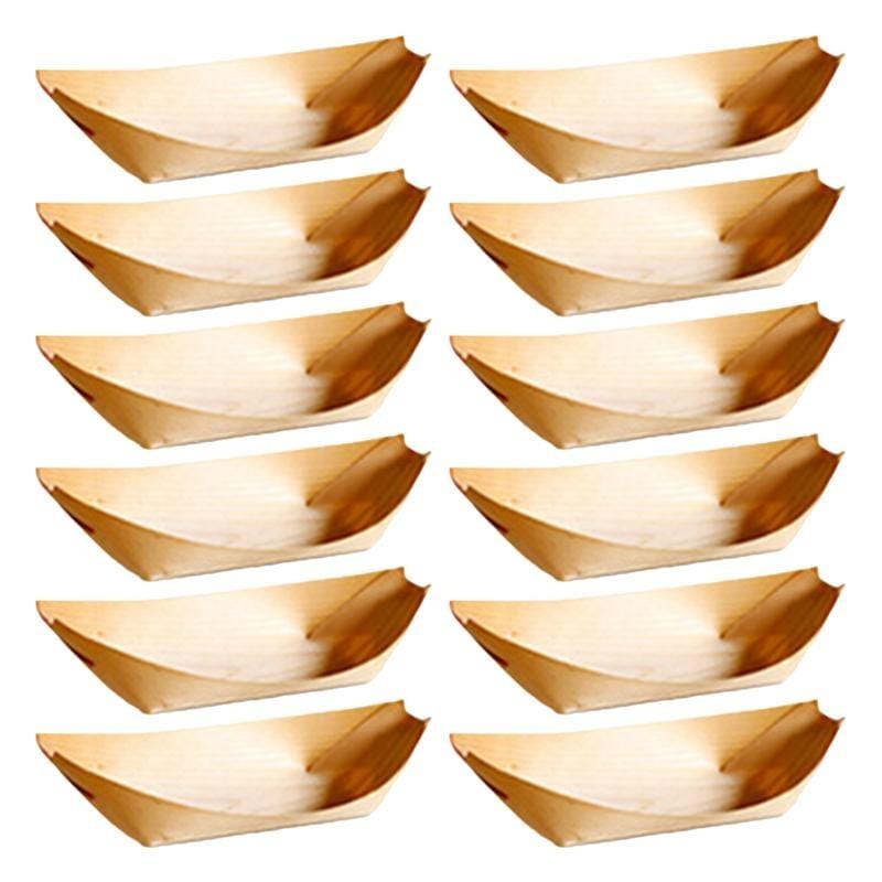 50 PCS / Set 14x8x2 cm  Disposable Wooden Kayak Meal Box Pastry Box Dessert Box