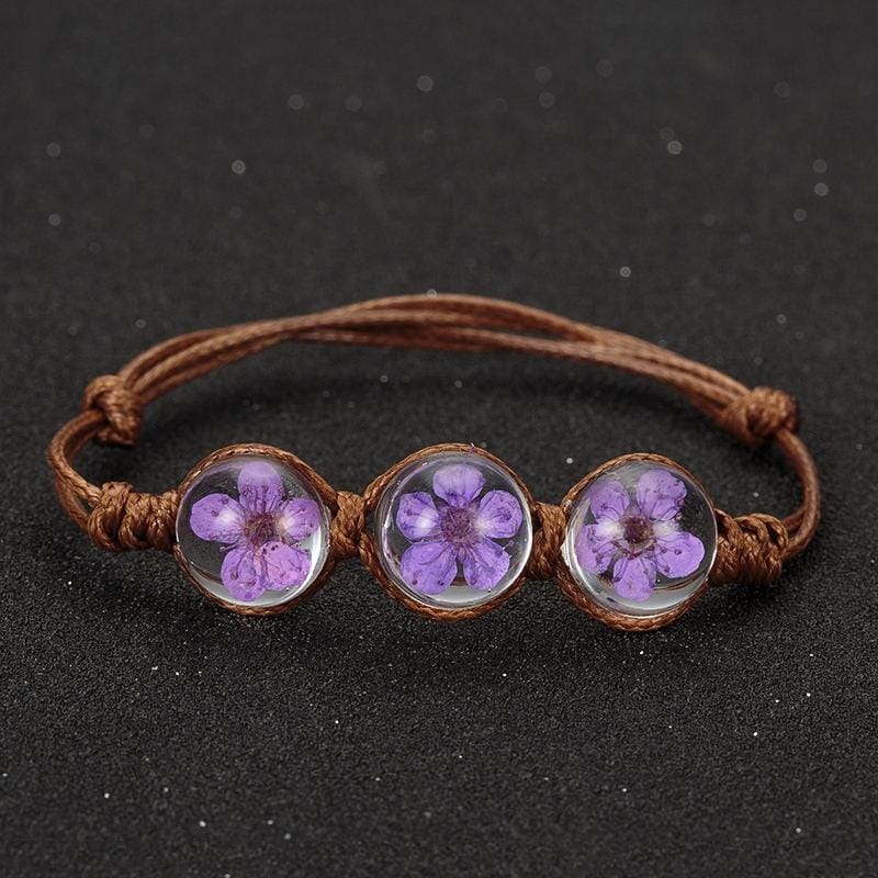 Lucky Handmade Woven Dried Flower Glass Beads Bracelets (Blue)