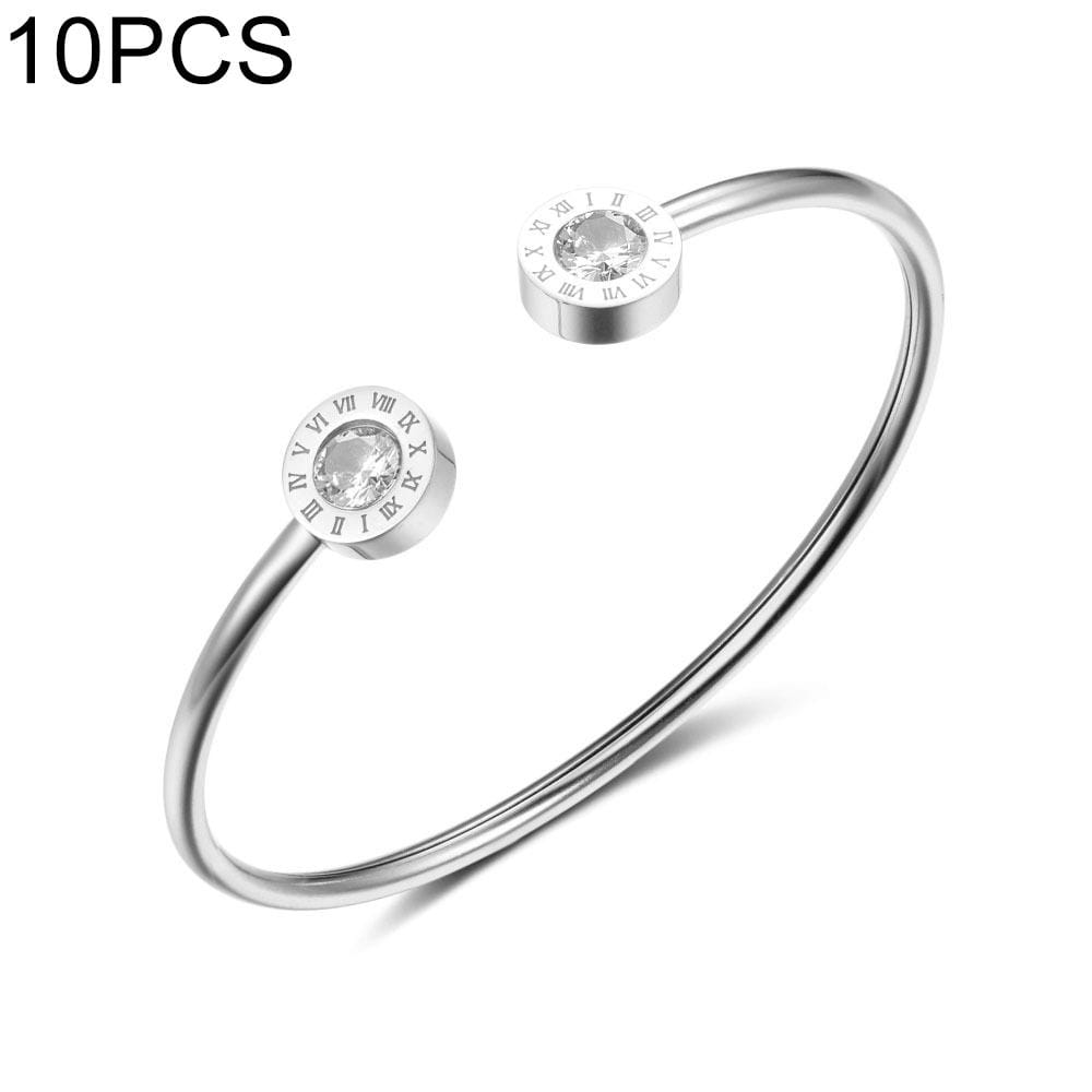 10 PCS Adjustable Open Stainless Steel Bracelet Bangles Cuff Bracelet For Women (Silver)