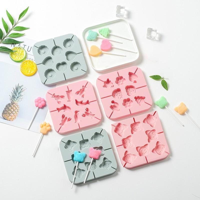 6 PCS DIY Handmade Chocolate Lollipop Mold Homemade Cartoon Silicone Ice Cream Mold Color Random Delivery, Style:Dolphin and Lobster