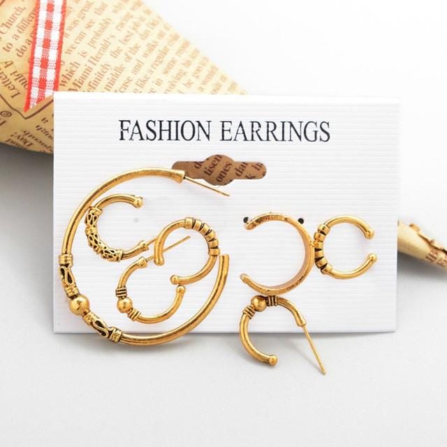 7 Pcs/Set Bohemian Style Vintage Multi-size C-Shaped Earrings Alloy Earrings (2420)