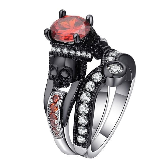 2 PCS Skull Ring Punk Style Fashion Jewelry, Ring Size:6 (Red Plus Red LL-B)