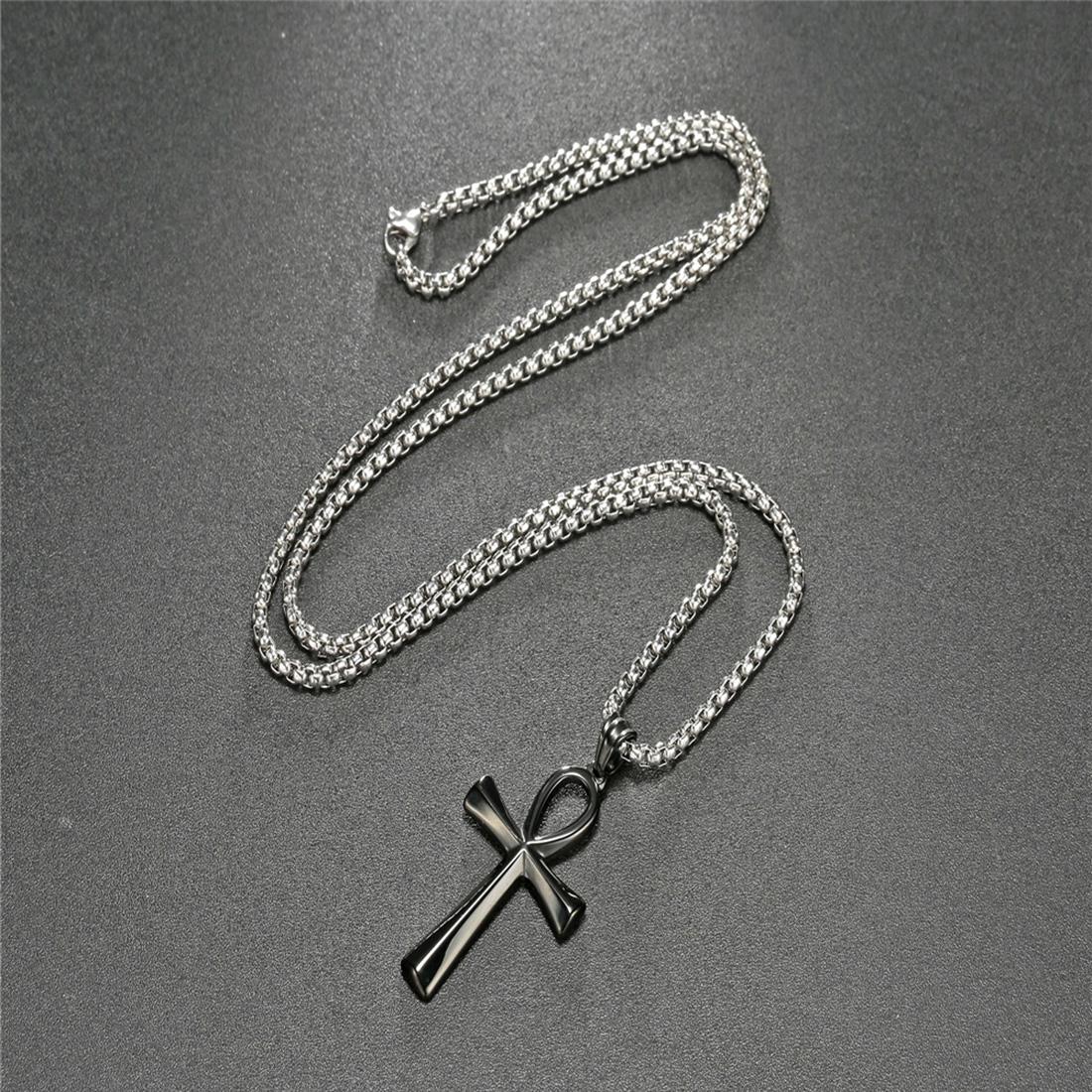 Personality Tie Style Cross Necklace Stainless Steel Pendants Necklaces For Men Fashion Jewelry, (Silver)