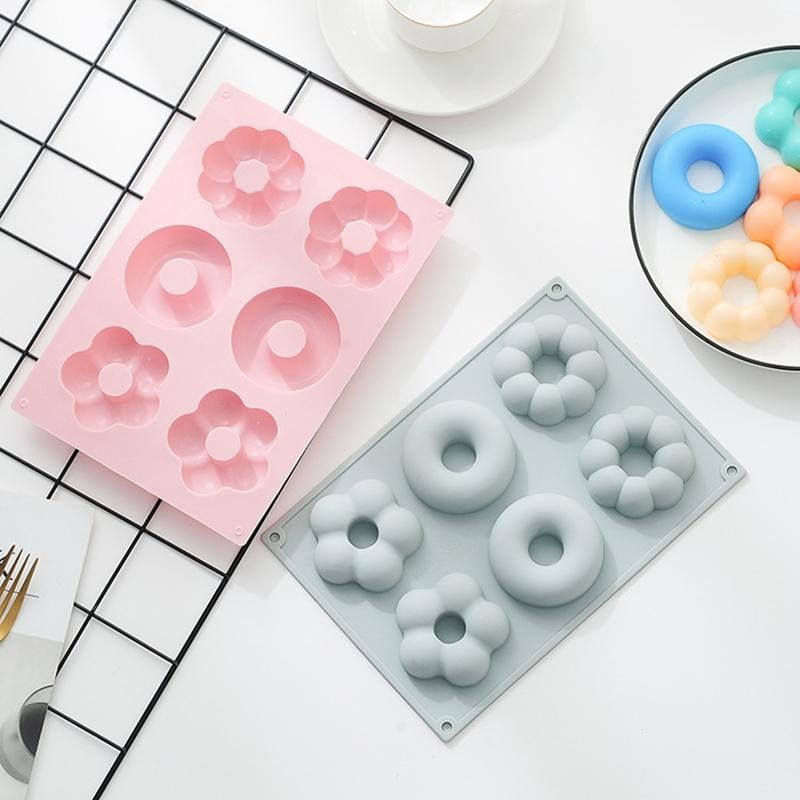 2 PCS 6 Groups Silicone Doughnut Cake DIY Dessert Mold Cold Soap Mold (Pink)