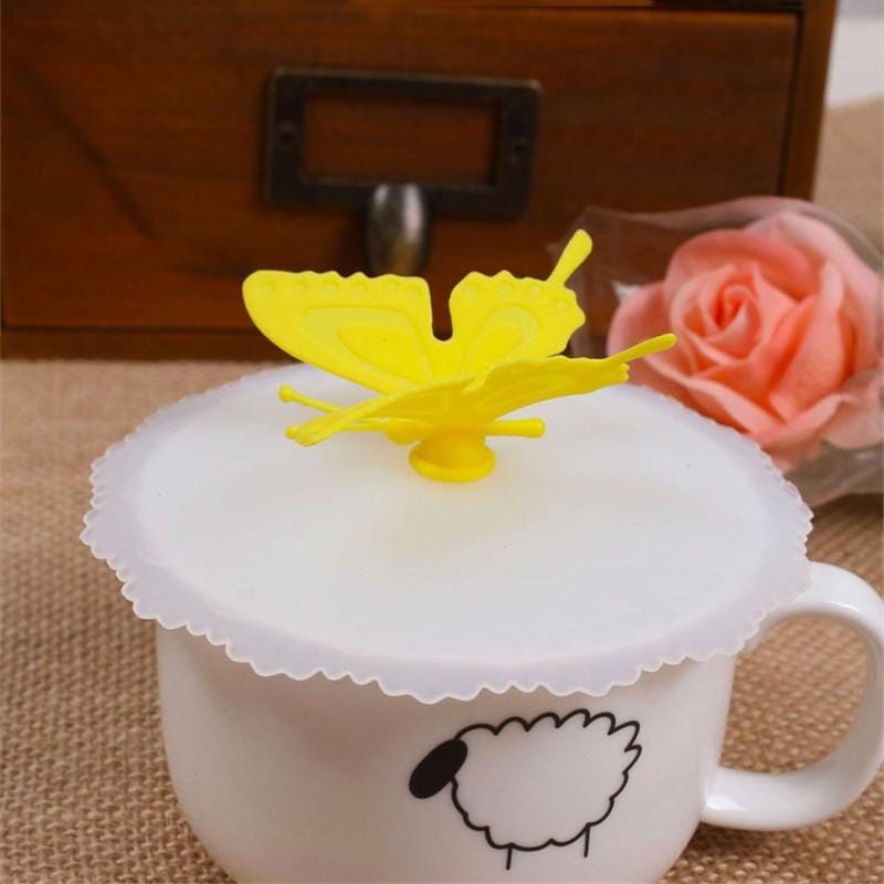 2 PCS Creative Dustproof Silicone Butterfly Transparent Lace Cup Cover (Yellow)