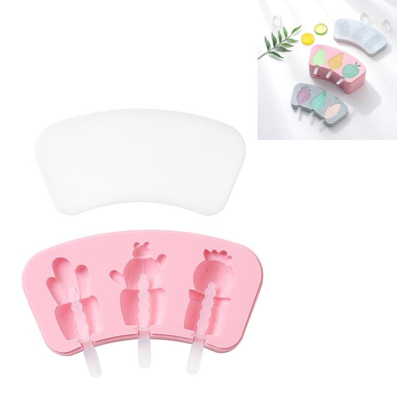 2 PCS Cartoon Homemade Popsicle Ice Cream Mold with Lid Silicone Baking Tool, Style:Sunny Day Potted Plants (Pink)