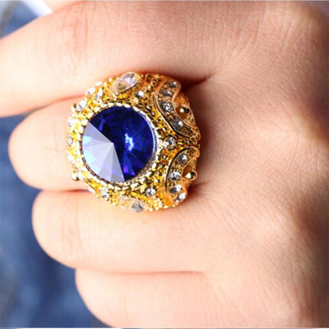 Satellite Stone Inlaid Rings 18k Gold Jewelry Crystal Ring For Men (Blue)