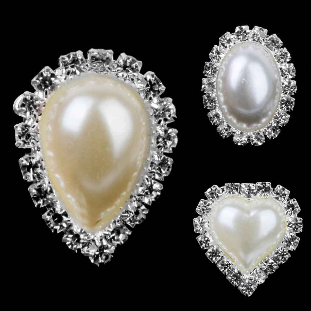 10pcs Oval Crystal Beige Faux Pearl Button Flatback Embellishment 20mm x 25mm