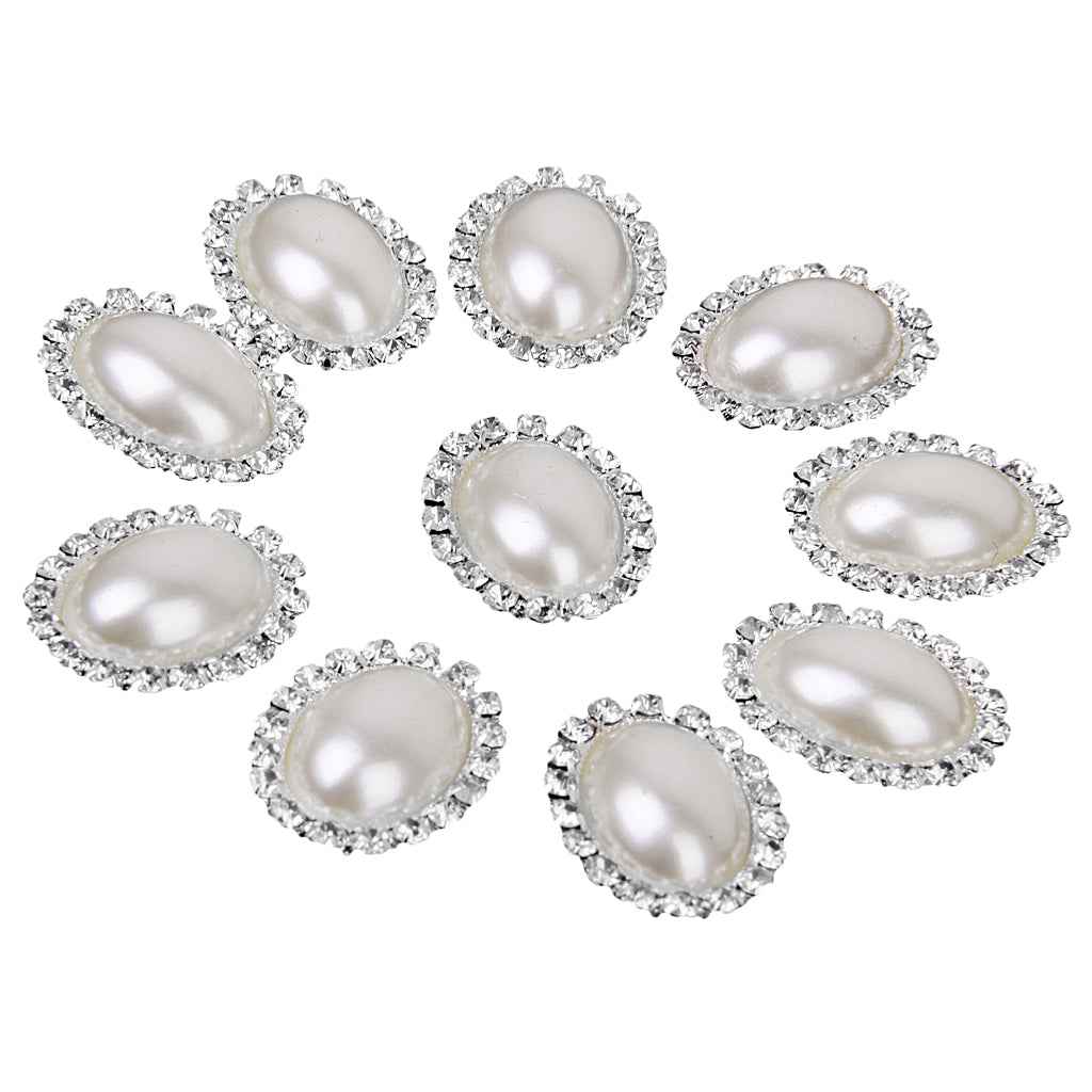 10pcs Oval Crystal Beige Faux Pearl Button Flatback Embellishment 20mm x 25mm