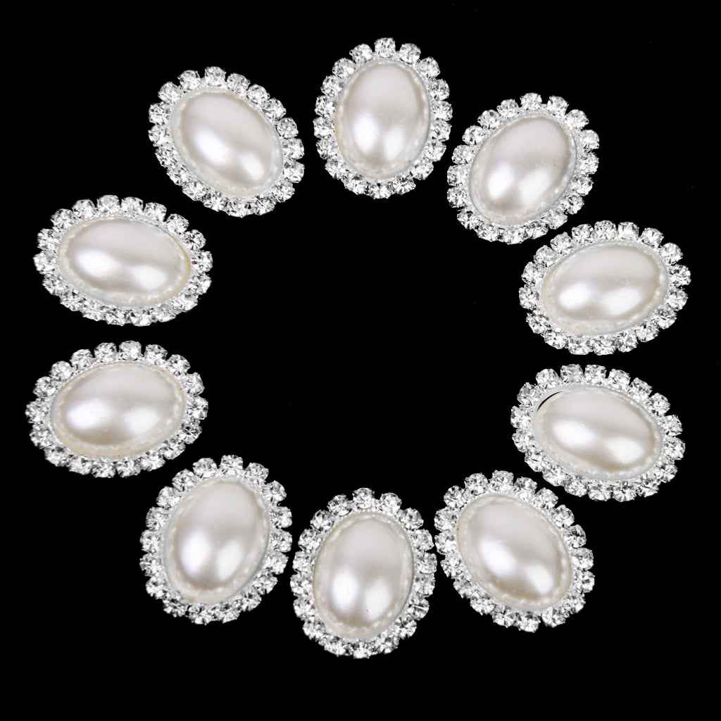 10pcs Oval Crystal Beige Faux Pearl Button Flatback Embellishment 20mm x 25mm