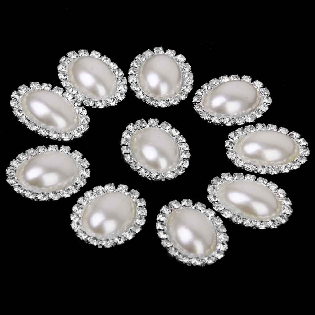 10pcs Oval Crystal Beige Faux Pearl Button Flatback Embellishment 20mm x 25mm