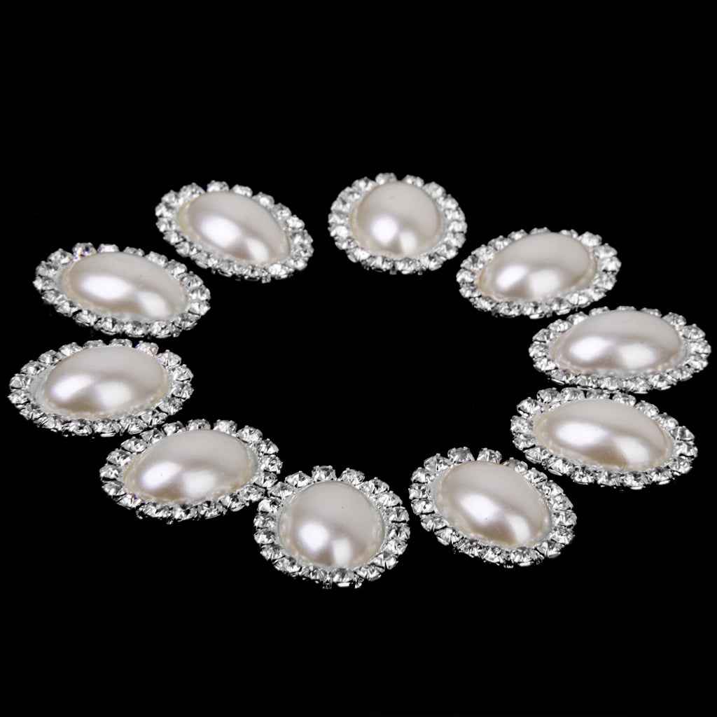 10pcs Oval Crystal Beige Faux Pearl Button Flatback Embellishment 20mm x 25mm