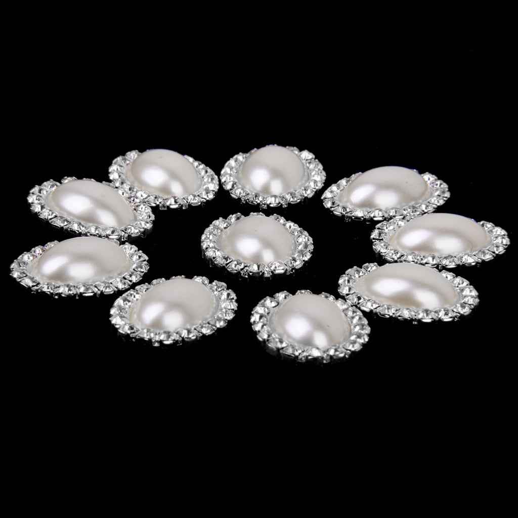 10pcs Oval Crystal Beige Faux Pearl Button Flatback Embellishment 20mm x 25mm