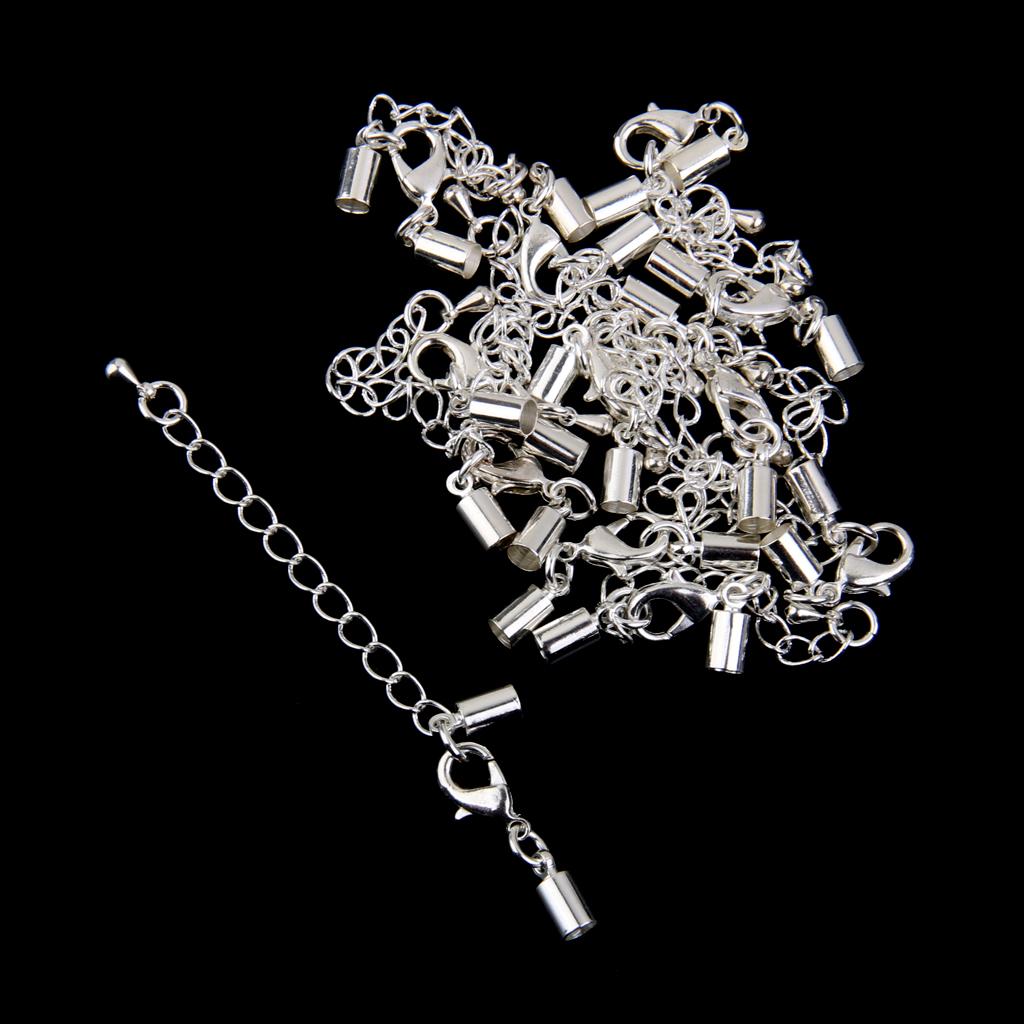 24Pcs Lobster Claw Clasp Crimp Clip Ends Set Silver with Extender Chain
