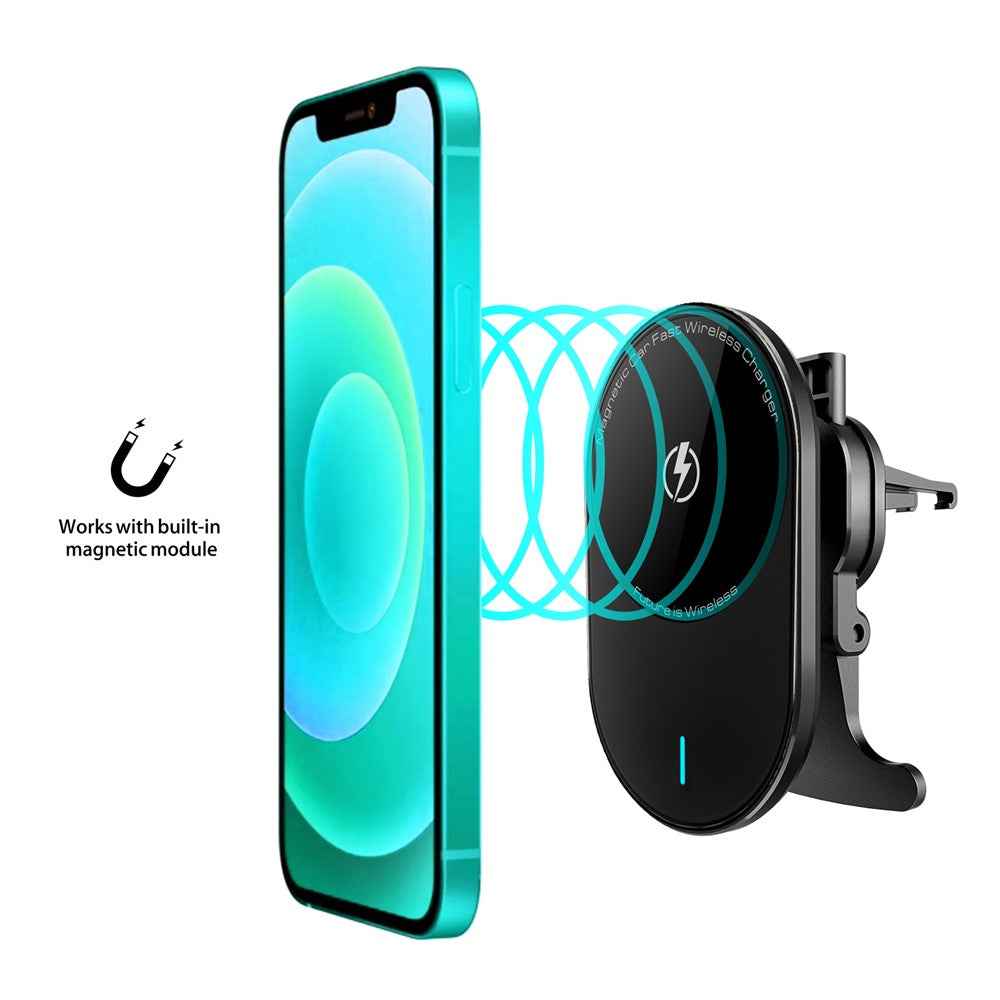 EP08 Magnetic Car Vehicle Air Outlet Fast Charging Mobile Phone Wireless Charger - Black