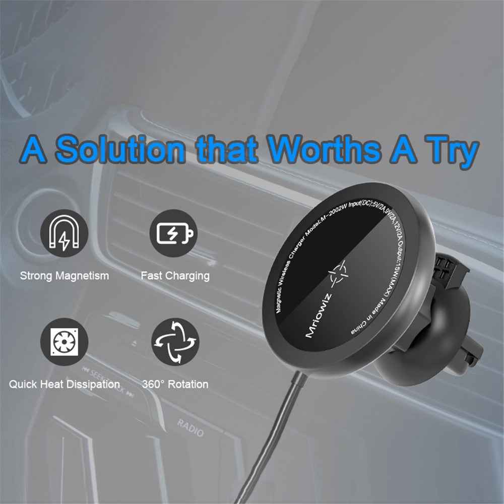 MRIOWIZ M-2002W 15W Car Air Vent Magnetic Wireless Charger Compatible with MagSafe with USB+Type-C Port Holder for iPhone 12 / Samsung