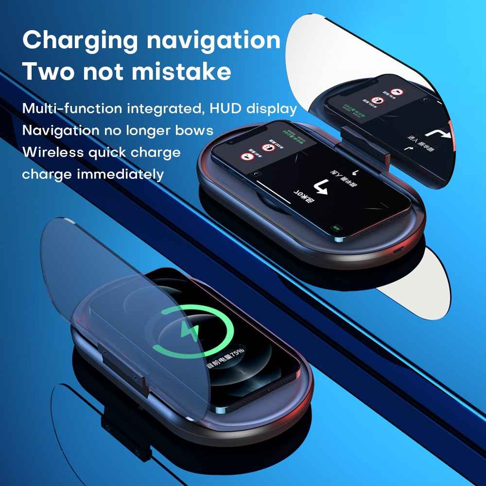 Upgraded Magnetic 15W Fast Charging Station HUD HD Anti-slip Car Wireless Charger with Phone Holder