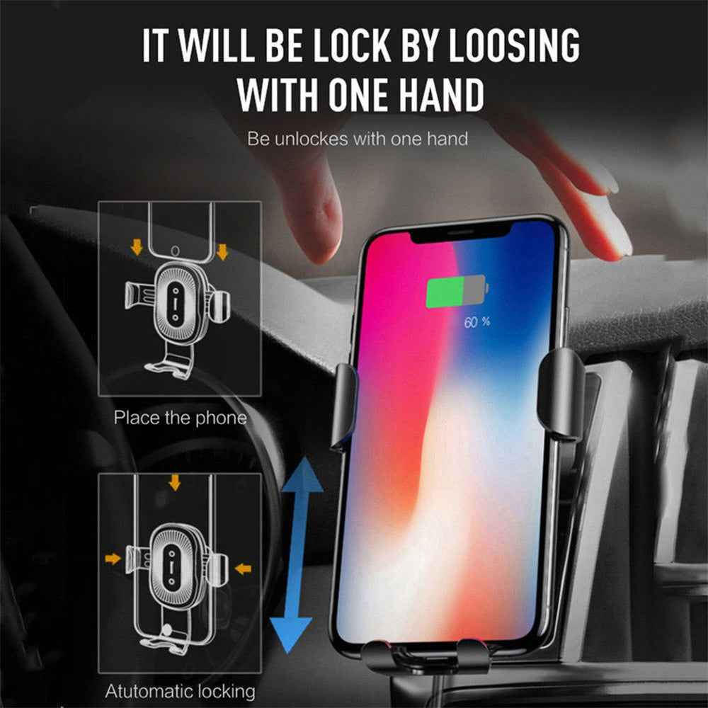 Q12 10W Car Air Vent Mount Gravity Phone Holder Wireless Charger Cellphone Charging Stand