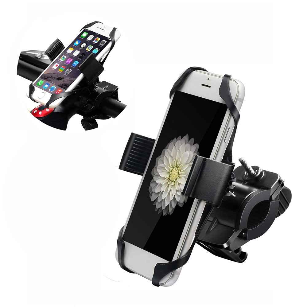 15-22mm Bicycle Motorcycle Handlebar Mount 360 Degree Rotating Mobile Phone Holder Bracket - All Black