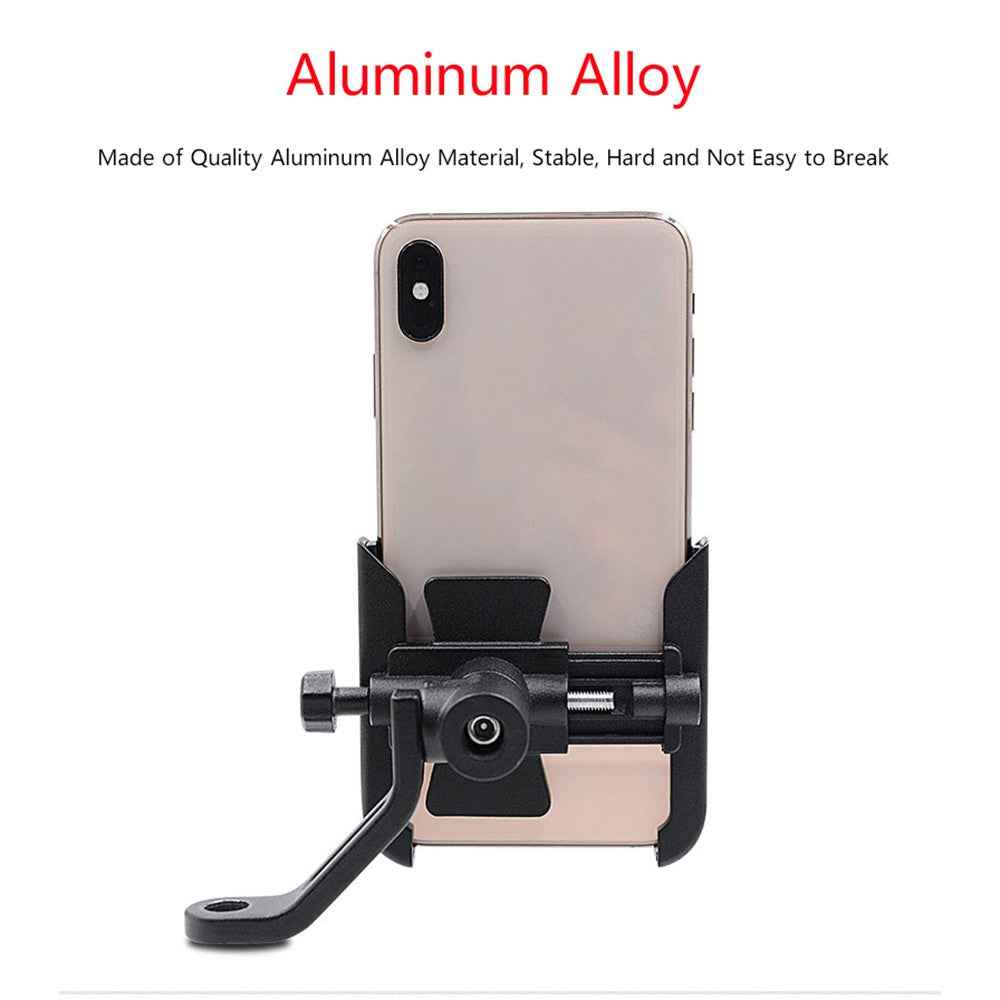 WUPP 360 Degree Aluminum Alloy Motorcycle Bike Rear Mirror Phone Holder GPS Stand Mount for 4-6.5 inch Phone - Black