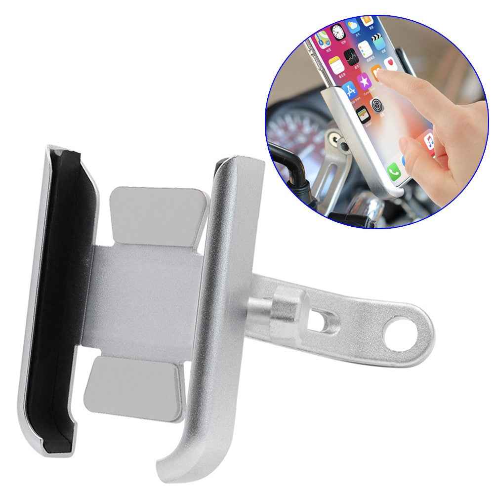 WUPP 360 Degree Aluminum Alloy Motorcycle Bike Rear Mirror Phone Holder GPS Stand Mount for 4-6.5 inch Phone - Silver