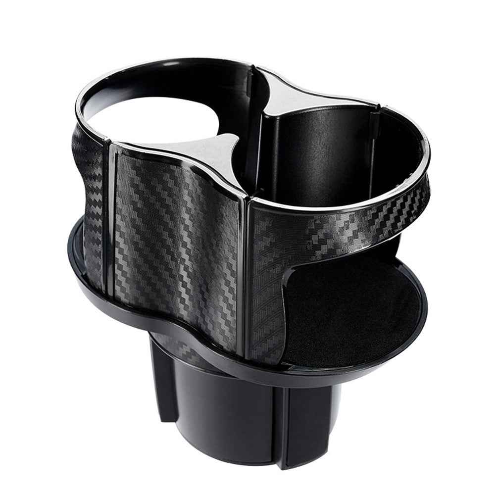 SB-1077 Car Vehicle Dual Cup Holder Water Bottle Drink Rack - Carbon Fiber Black/Silver Edge