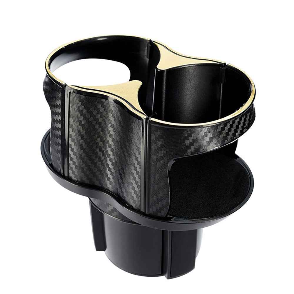 SB-1077 Car Vehicle Dual Cup Holder Water Bottle Drink Rack - Carbon Fiber Black/Gold Edge
