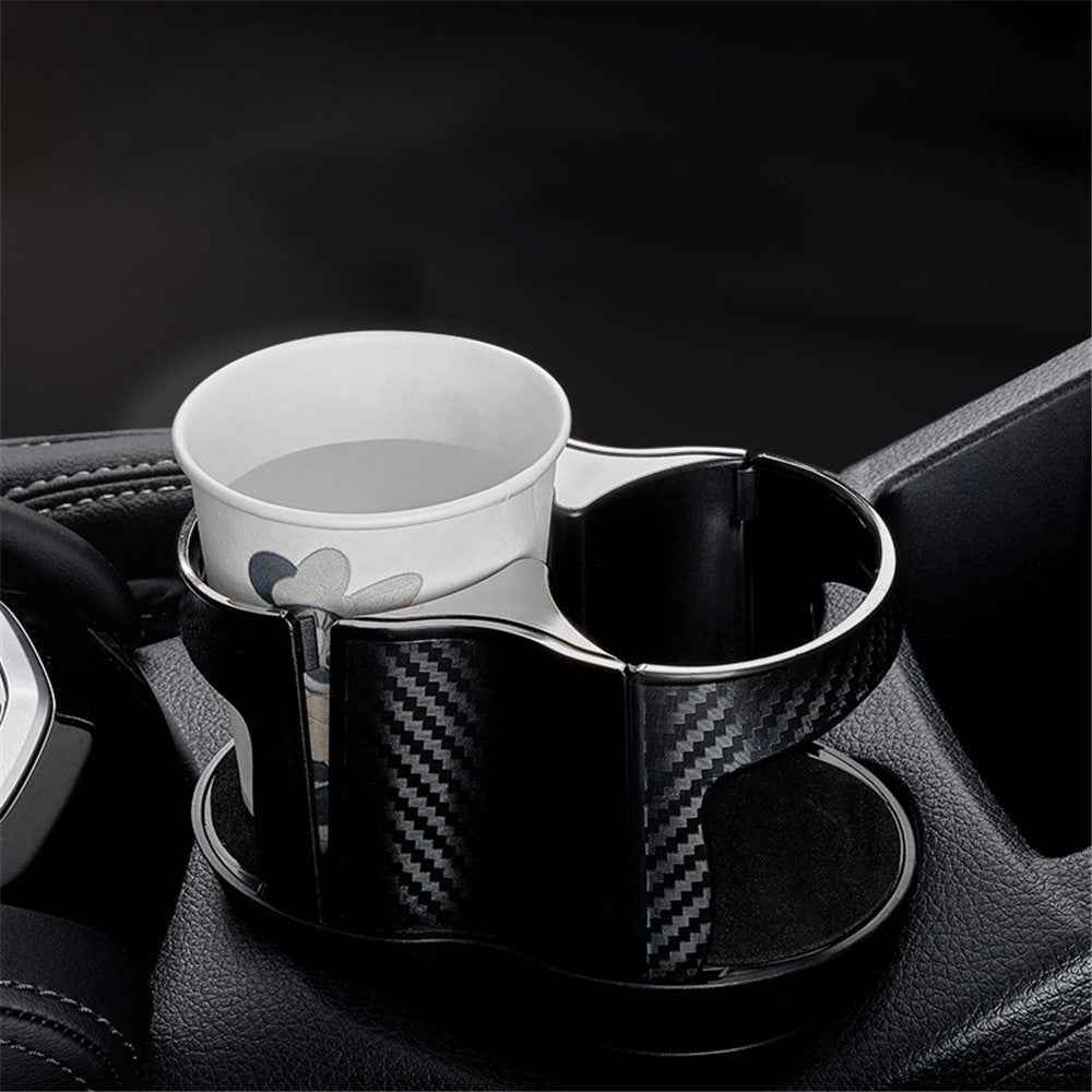 SB-1077 Car Vehicle Dual Cup Holder Water Bottle Drink Rack - Carbon Fiber Black/Gold Edge