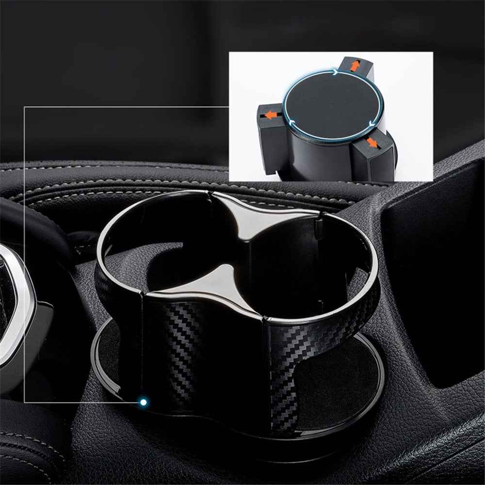 SB-1077 Car Vehicle Dual Cup Holder Water Bottle Drink Rack - Carbon Fiber Black/Gold Edge