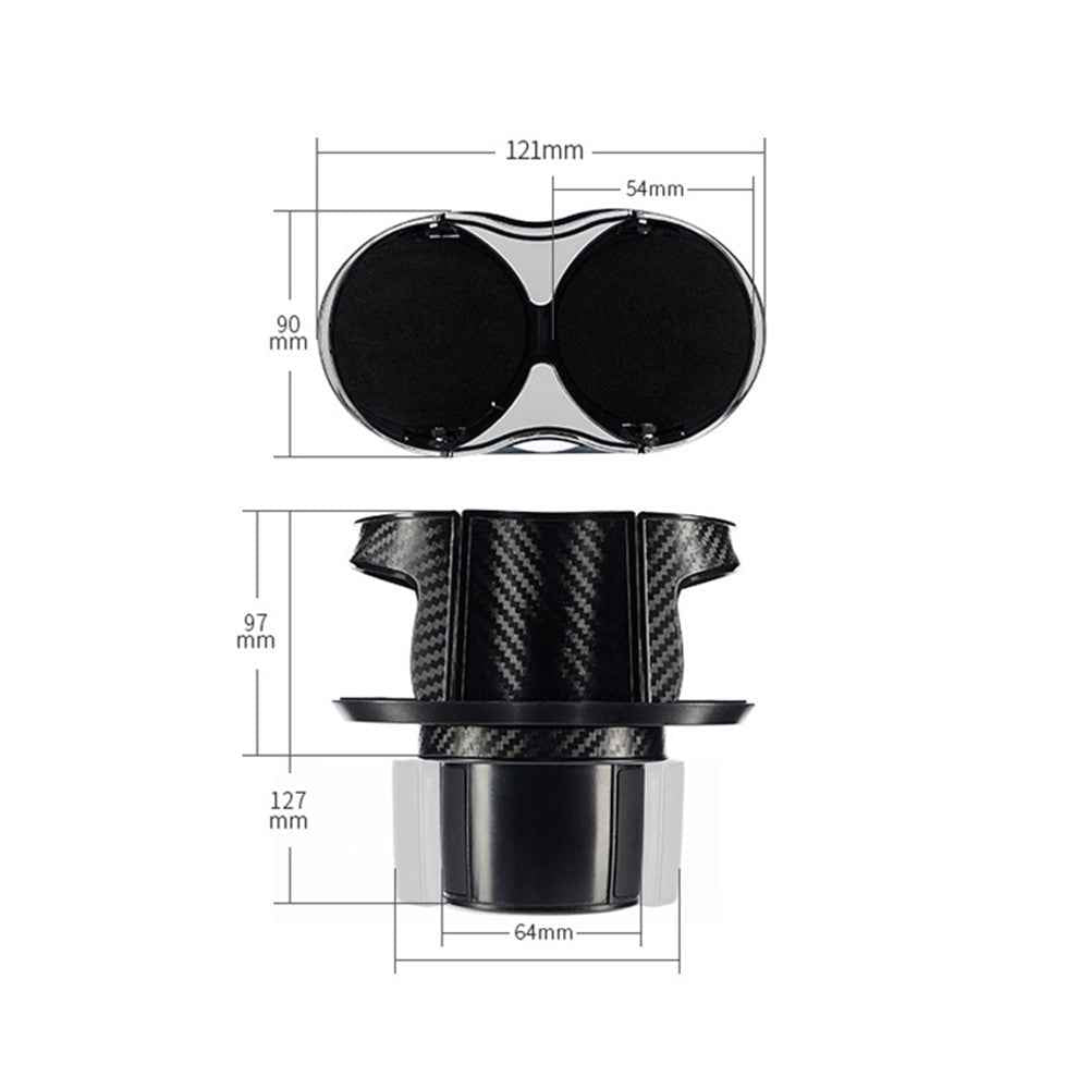 SB-1077 Car Vehicle Dual Cup Holder Water Bottle Drink Rack - Carbon Fiber Black/Gold Edge