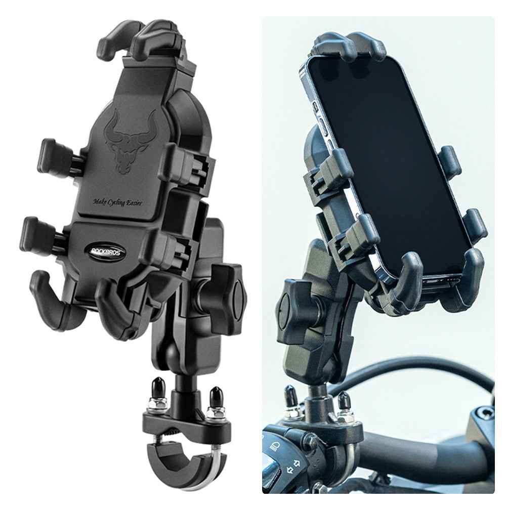ROCKBROS Bull Head Pattern Motorcycle Electric Bike Bicycle Phone Stand Rotatable Phone Holder Mount Bracket - U-Shape Handlebar Mount