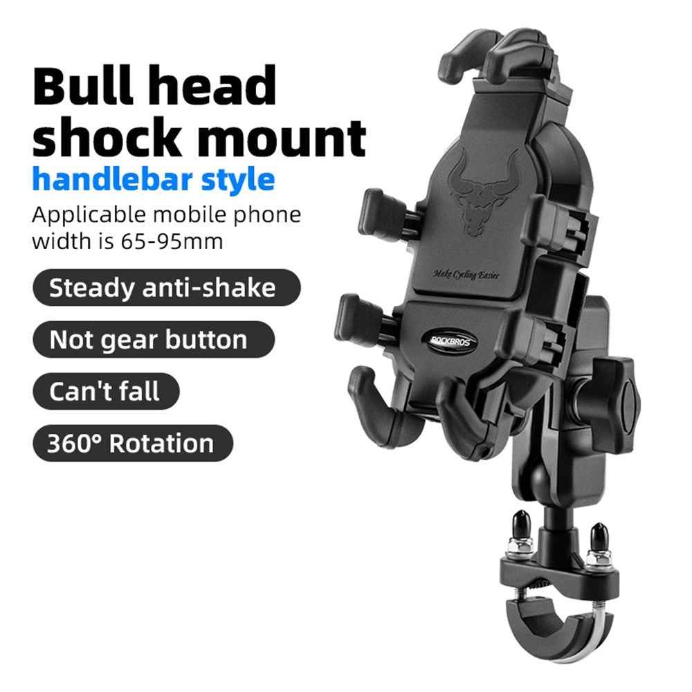 ROCKBROS Bull Head Pattern Motorcycle Electric Bike Bicycle Phone Stand Rotatable Phone Holder Mount Bracket - U-Shape Handlebar Mount