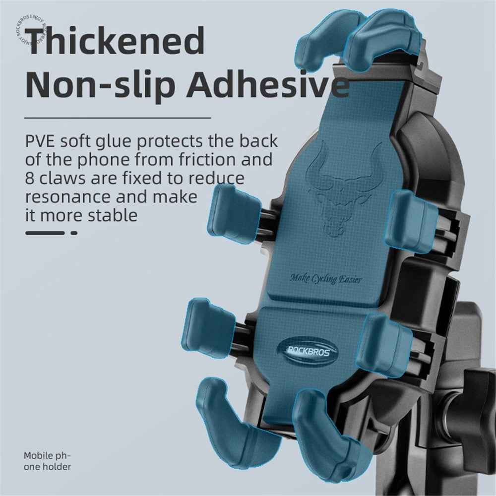 ROCKBROS Bull Head Pattern Motorcycle Electric Bike Bicycle Phone Stand Rotatable Phone Holder Mount Bracket - U-Shape Handlebar Mount
