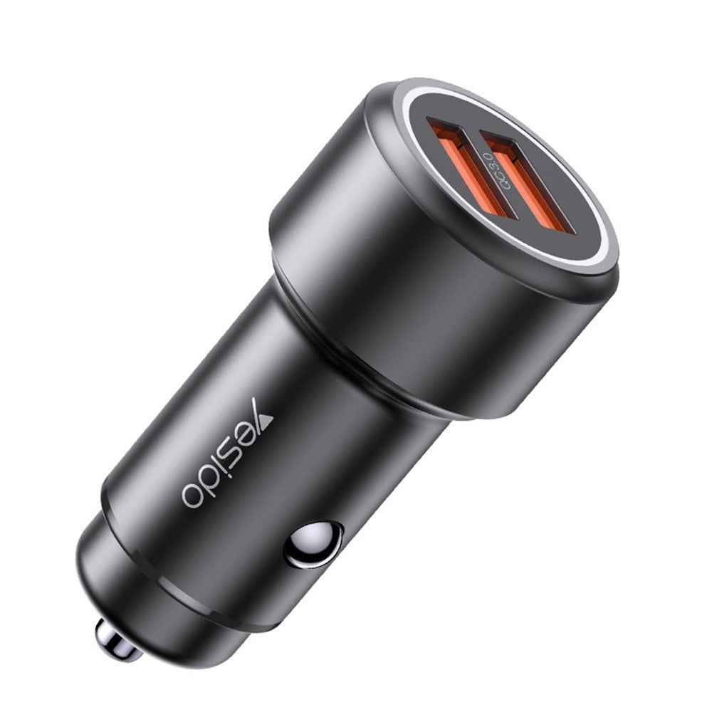 YESIDO Y43 Dual QC3.0 USB Port Car Charger Aluminum Alloy Fast Charging Power Adapter Up to 36W