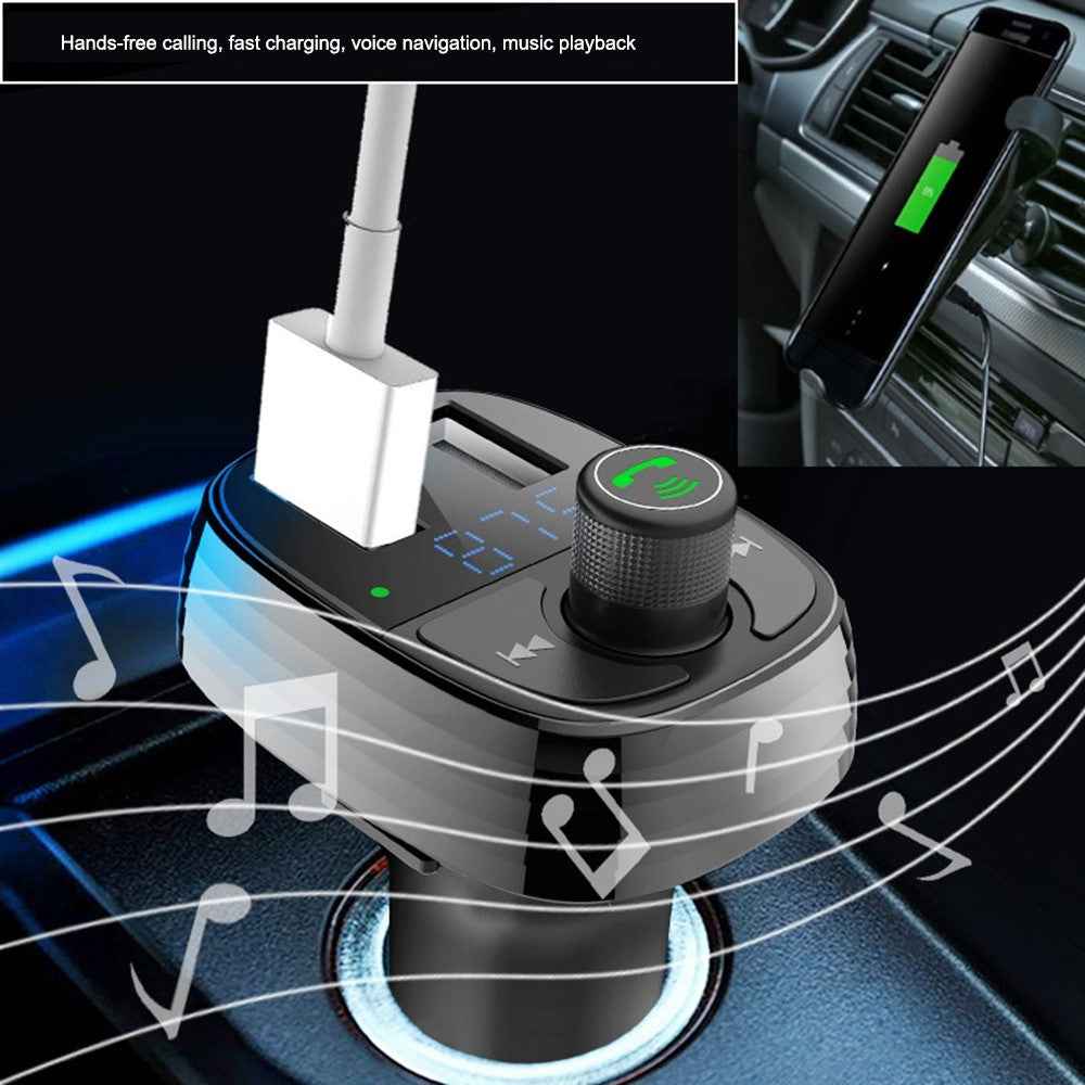 LOHEE S-10 Car Bluetooth-compatible Charger Adapter FM Transmitter Hands-Free Call Fast Charging Car Charger with Dual USB 3.4A Ports Support TF Card/U-disk/BT Music Player