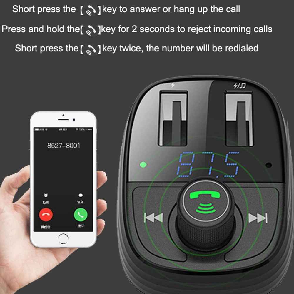 LOHEE S-10 Car Bluetooth-compatible Charger Adapter FM Transmitter Hands-Free Call Fast Charging Car Charger with Dual USB 3.4A Ports Support TF Card/U-disk/BT Music Player