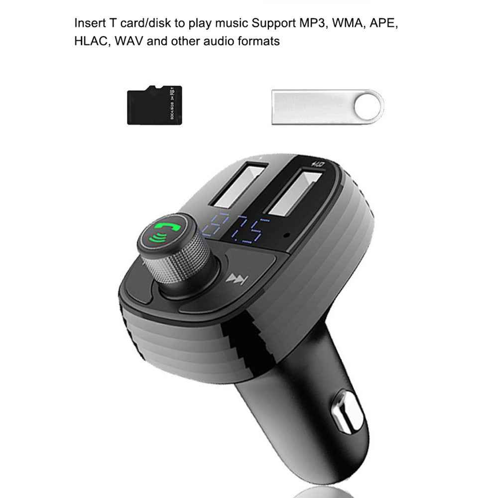 LOHEE S-10 Car Bluetooth-compatible Charger Adapter FM Transmitter Hands-Free Call Fast Charging Car Charger with Dual USB 3.4A Ports Support TF Card/U-disk/BT Music Player