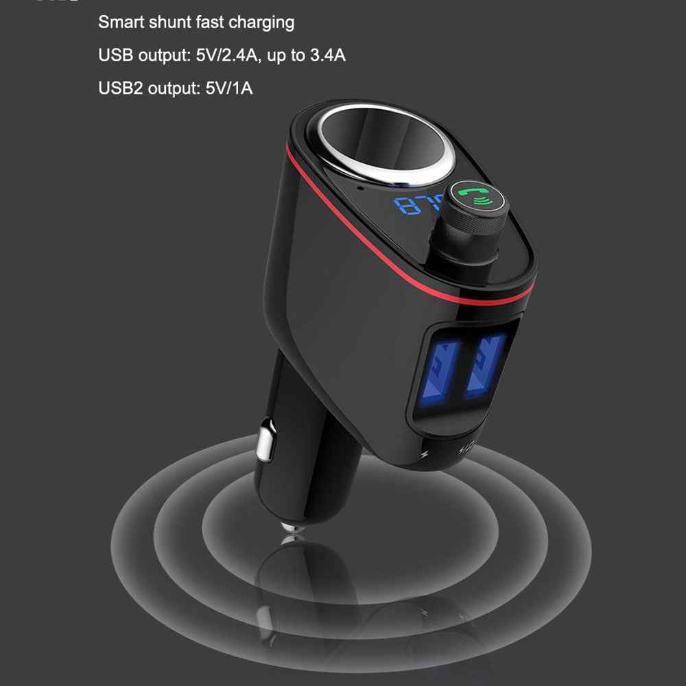 LOHEE S-06 Bluetooth-compatible Car Charger FM Transmitter Dual USB Fast Car Charger Adapter with Cigarette Lighter Port Support U-disk for iPhone Android